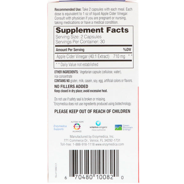 Enzymedica, Apple Cider Vinegar, 60 Capsules - The Supplement Shop