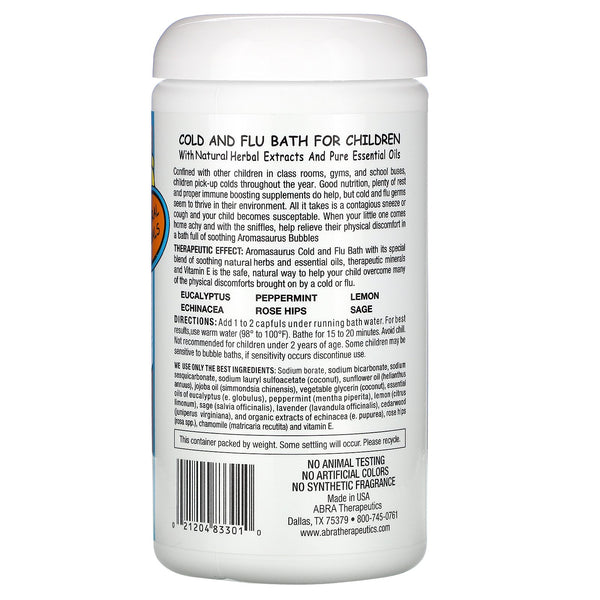 Abra Therapeutics, Aromasaurus Cold & Flu, Aroma Therapy Bubble Bath, 16 oz (453 g) - The Supplement Shop