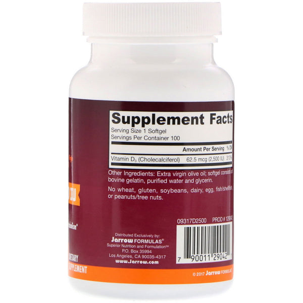 Jarrow Formulas, Vitamin D3, Cholecalciferol, 2,500 IU, 100 Softgels - The Supplement Shop