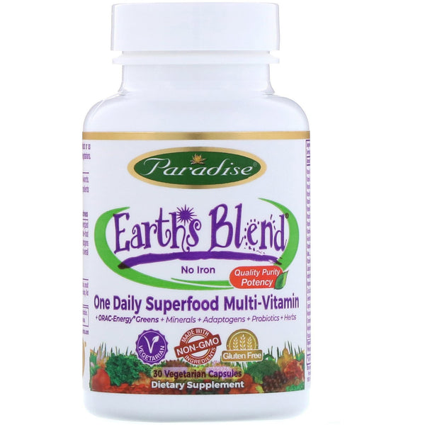 Paradise Herbs, Earth's Blend, One Daily Superfood Multi-Vitamin, No Iron, 30 Vegetarian Capsules - The Supplement Shop