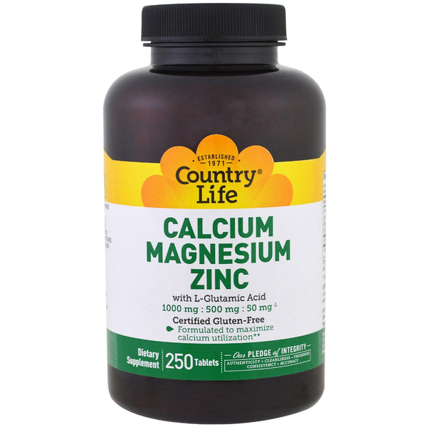 Country Life, Calcium Magnesium Zinc, 250 Tablets - The Supplement Shop