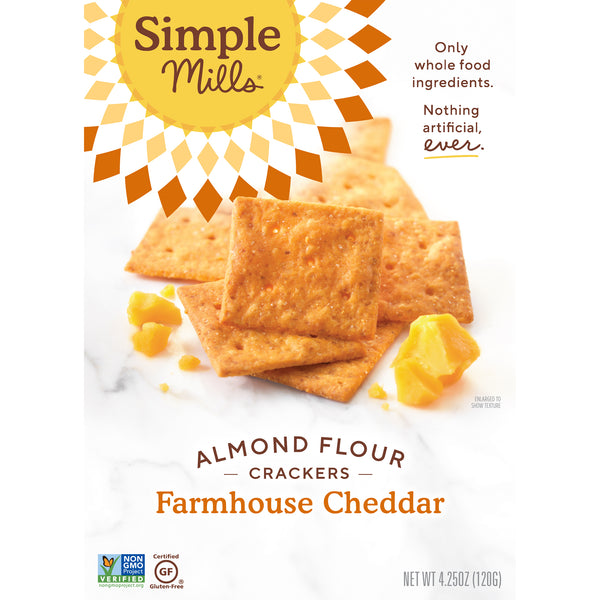 Simple Mills, Naturally Gluten-Free, Almond Flour Crackers, Farmhouse Cheddar , 4.25 oz (120 g) - The Supplement Shop