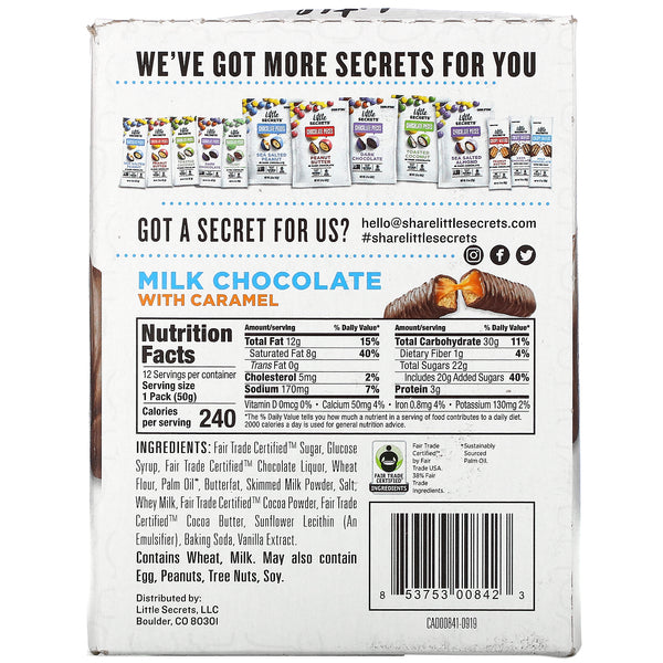 Little Secrets, Cookie Bars, Milk Chocolate with Caramel, 12 Pack, 1.8 oz (50 g) Each - The Supplement Shop