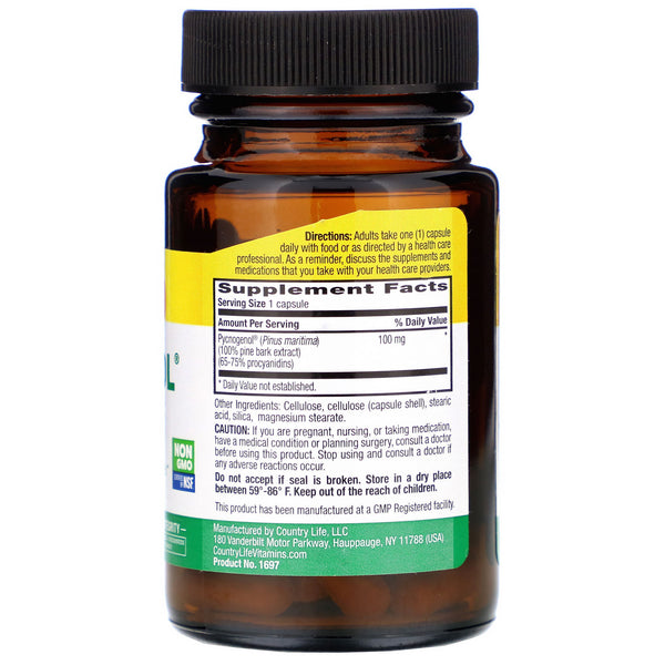 Country Life, Pycnogenol, 100 mg, 30 Vegan Capsules - The Supplement Shop
