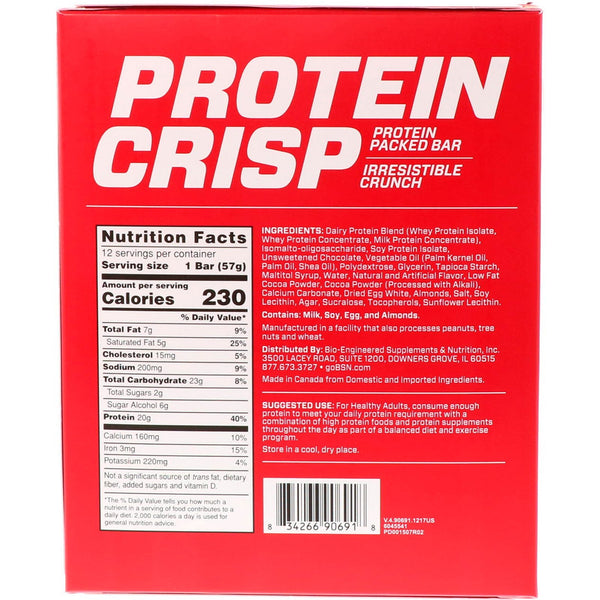 BSN, Protein Crisp, Chocolate Crunch Flavor, 12 Bars, 2.01 oz (57 g) Each - The Supplement Shop