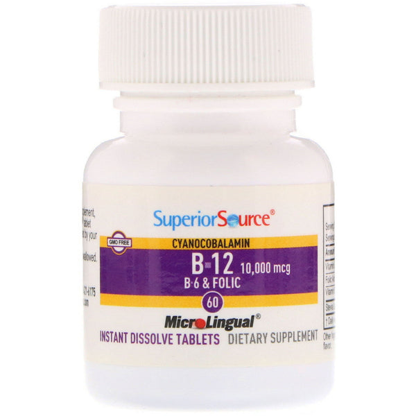 Superior Source, Extra Strength B-12, B-6 & Folic Acid, 10,000 mcg / 1,200 mcg, 60 MicroLingual Instant Dissolve Tablets - The Supplement Shop