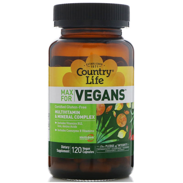 Country Life, Max for Vegans, Multivitamin & Mineral Complex, 120 Vegan Capsules - The Supplement Shop