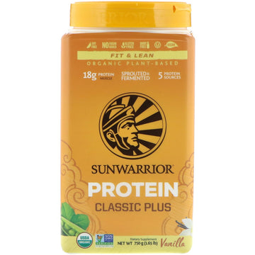 Sunwarrior, Classic Plus Protein, Organic Plant Based, Vanilla, 1.65 lb (750 g)