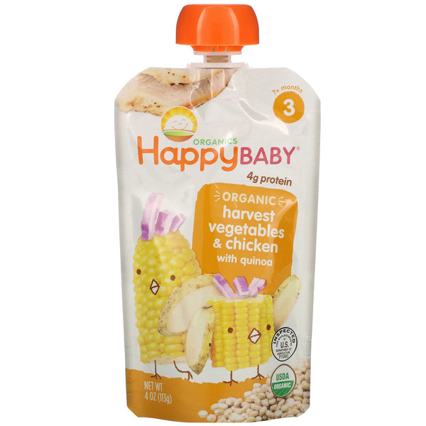 Happy Family Organics, Organic Baby Food, 7+ Months, Harvest Vegetables & Chicken with Quinoa, 4 oz (113 g) - The Supplement Shop