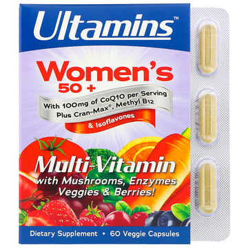Ultamins, Women's 50+ Multi-Vitamin with CoQ10, Mushrooms, Enzymes, Veggies & Berries, 60 Veggie Capsules