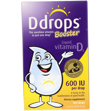 Ddrops, Booster, Liquid Vitamin D3, 600 IU, 100 Drops, 0.09 fl oz (2.8 ml)