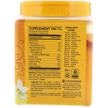 Sunwarrior, Classic Plus Protein, Organic Plant Based, Vanilla, 13.2 oz (375 g)