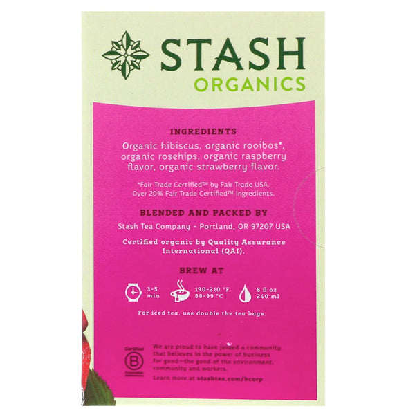 Stash Tea, Herbal Tea, Organic Very Berry, Caffeine Free, 18 Tea Bags, 1.2 oz (36 g) - The Supplement Shop
