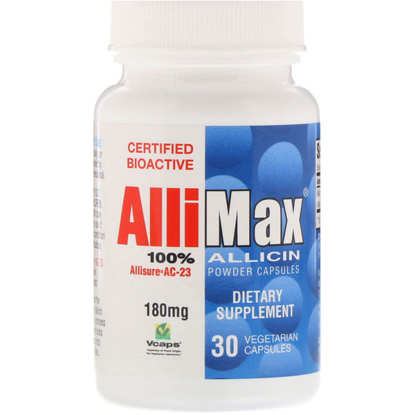 Allimax, 100% Allicin Powder Capsules, 180 mg, 30 Vegetarian Capsules - The Supplement Shop