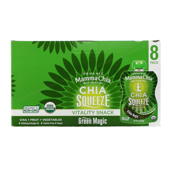 Mamma Chia, Organic Chia Squeeze, Vitality Snack, Green Magic, 8 Squeezes, 3.5 oz (99 g) Each - The Supplement Shop