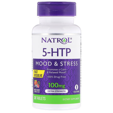 Natrol, 5-HTP, Fast Dissolve, Extra Strength, Wild Berry Flavor, 100 mg, 30 Tablets