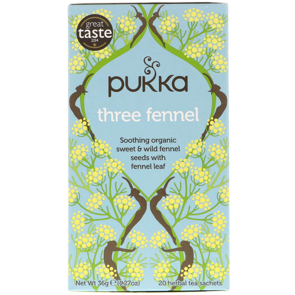 Pukka Herbs, Three Fennel, 20 Herbal Tea Sachets, 1.27 oz (36 g) - The Supplement Shop