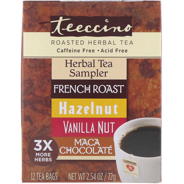Teeccino, Roasted Herbal Tea, Herbal Tea Sampler, 4 Flavors, Caffeine Free, 12 Tea Bags, 2.54 oz (72 g)