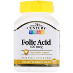 21st Century, Folic Acid, 400 mcg, 250 Easy to Swallow Tablets - The Supplement Shop