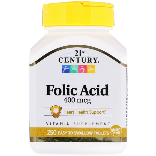 21st Century, Folic Acid, 400 mcg, 250 Easy to Swallow Tablets - The Supplement Shop