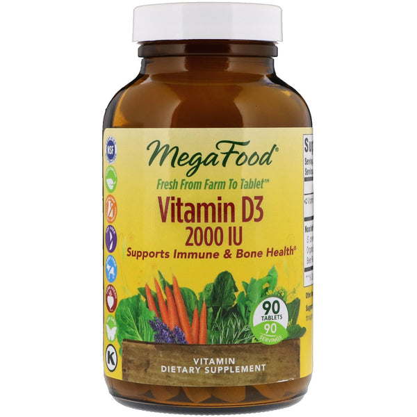 MegaFood, Vitamin D3, 2000 IU, 90 Tablets - The Supplement Shop