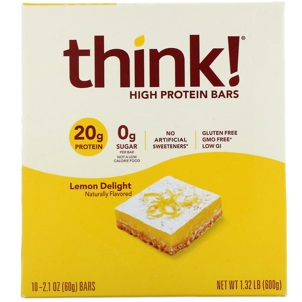 ThinkThin, High Protein Bars, Lemon Delight, 10 Bars, 2.1 oz (60 g) Each - The Supplement Shop