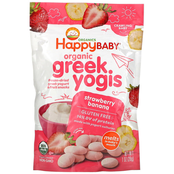 Happy Family Organics, Organic Greek Yogis, Strawberry Banana, 1 oz (28 g) - The Supplement Shop