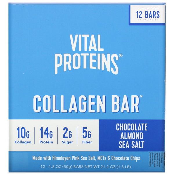 Vital Proteins, Collagen Bar, Chocolate Almond Sea Salt, 12 Bars, 1.8 oz (50 g) Each - The Supplement Shop