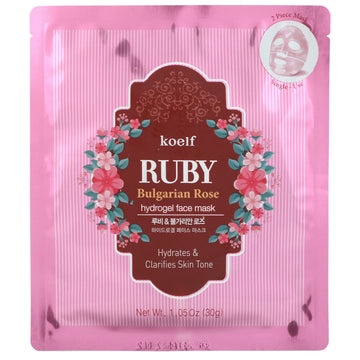 Koelf, Ruby Bulgarian Rose Hydrogel Face Mask Pack, 5 Sheets, 1.05 oz (30 g) Each