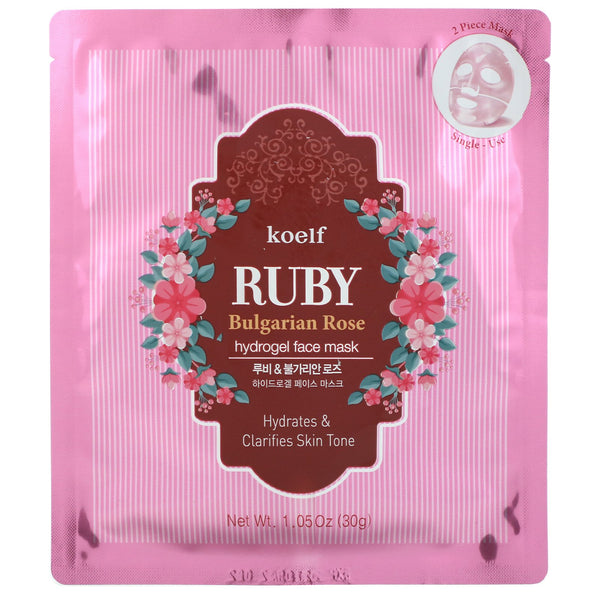 Koelf, Ruby Bulgarian Rose Hydrogel Face Mask Pack, 5 Sheets, 1.05 oz (30 g) Each - The Supplement Shop