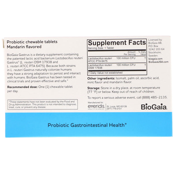 BioGaia, Gastrus, For GI Tract, Mandarin Flavored, 30 Chewable Tablets - The Supplement Shop