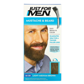 Just for Men, Mustache & Beard, Brush-In Color, M-30 Light-Medium Brown , 1 Multiple Application Kit