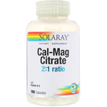 Solaray, Cal-Mag Citrate, 2:1 Ratio with Vitamin D-3, 180 Capsules - The Supplement Shop