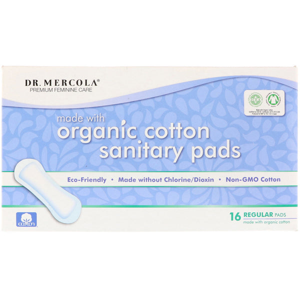 Dr. Mercola, Organic Cotton Sanitary Pads, Regular, 16 Pads - The Supplement Shop