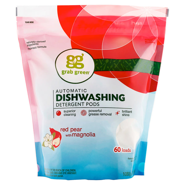 Grab Green, Automatic Dishwashing Detergent Pods, Red Pear with Magnolia, 60 Loads, 2 lbs 4 oz (1,080 g) - The Supplement Shop