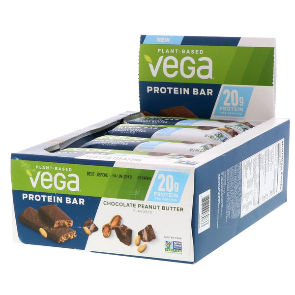 Vega, Protein Bar, Chocolate Peanut Butter, 12 Bars, 2.5 oz (70 g) Each - The Supplement Shop