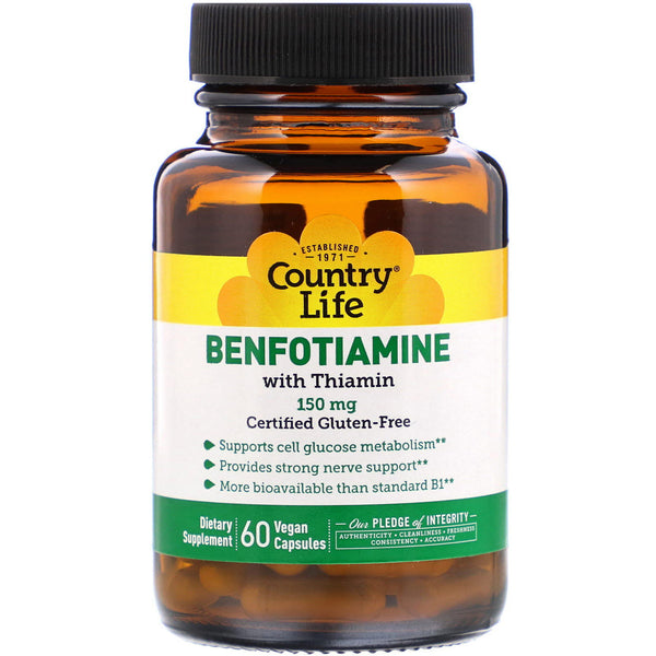 Country Life, Benfotiamine with Thiamin, 150 mg, 60 Vegan Capsules