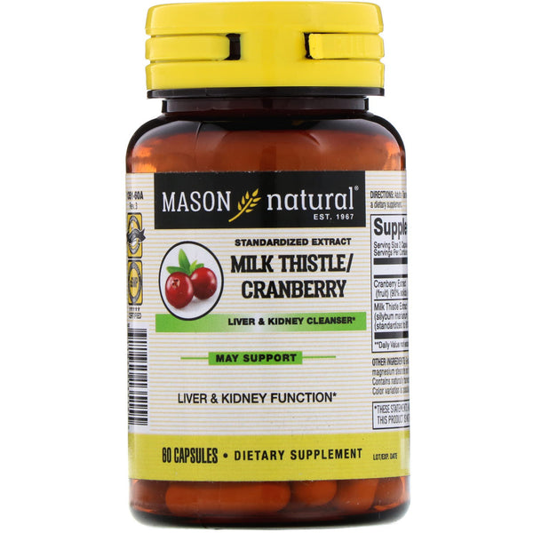 Mason Natural, Milk Thistle/Cranberry, Liver & Kidney Cleanser, 60 Capsules - The Supplement Shop