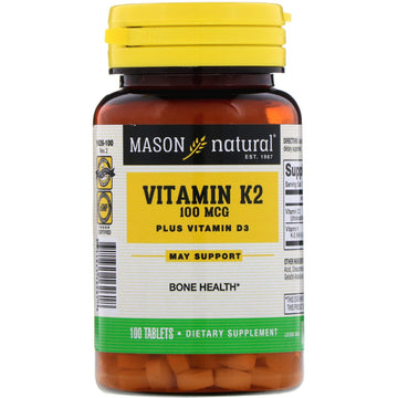 Mason Natural, Vitamin K2 Plus Vitamin D3, 100 mcg, 100 Tablets