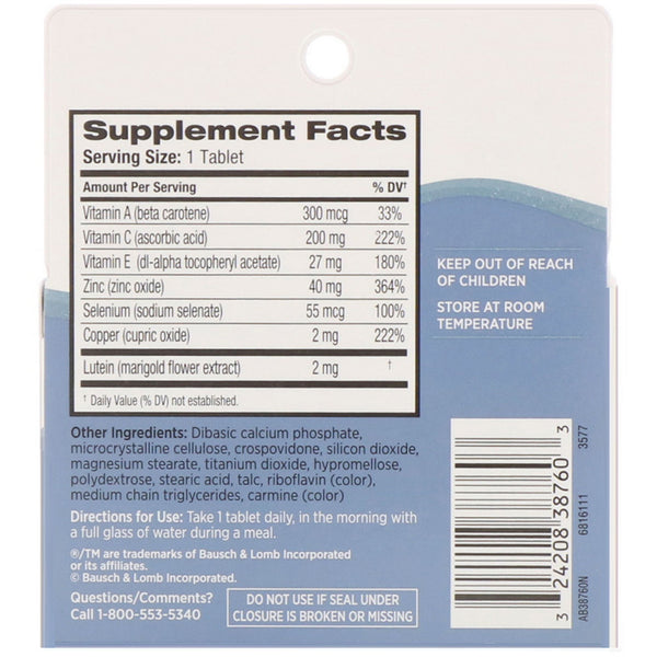 Bausch & Lomb, Eye Vitamin & Mineral Supplement, Lutein & Antioxidants , 60 Tablets - The Supplement Shop
