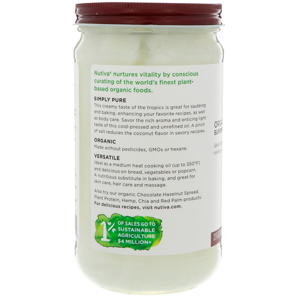 Nutiva, Organic Coconut Oil, Virgin, 23 fl oz (680 ml) - The Supplement Shop