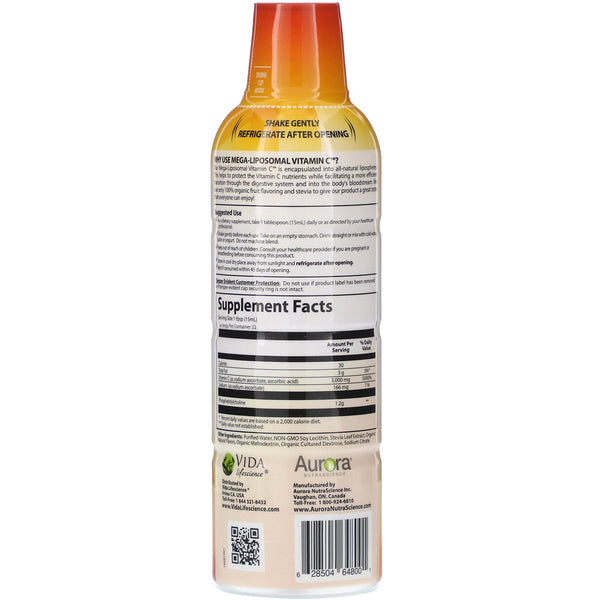 Aurora Nutrascience, Mega-Liposomal Vitamin C, Organic Fruit Flavor, 3,000 mg, 16 fl oz (480 ml) - The Supplement Shop