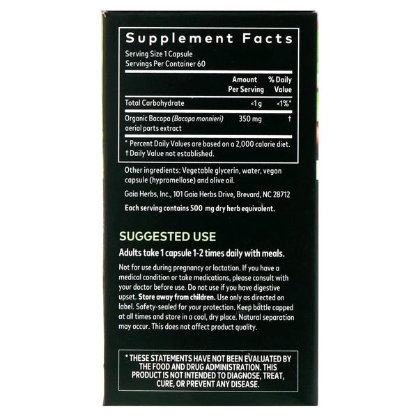 Gaia Herbs, Bacopa, 60 Vegan Liquid Phyto-Caps - The Supplement Shop