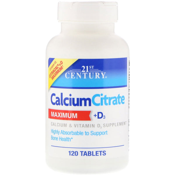 21st Century, Calcium Citrate Maximum + D3, 120 Tablets - The Supplement Shop