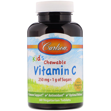 Carlson Labs, Kids, Chewable Vitamin C, Natural Tangerine Flavor, 250 mg, 60 Vegetarian Tablets