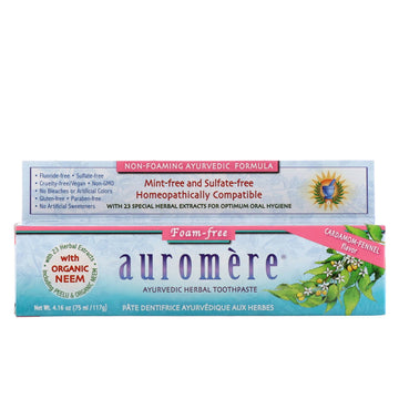 Auromere, Ayurvedic Herbal Toothpaste, Foam-Free, Cardamom-Fennel, 4.16 oz (117 g)