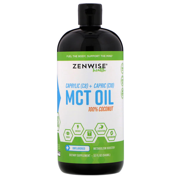 Zenwise Health, Caprylic (C8) + Capric (C10) MCT Oil, 100% Coconut, Unflavored, 32 fl oz (946 ml) - The Supplement Shop