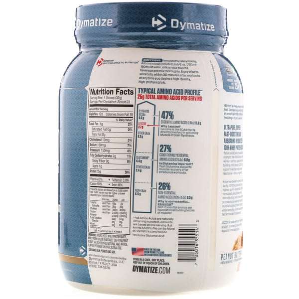 Dymatize Nutrition, ISO 100 Hydrolyzed, 100% Whey Protein Isolate, Peanut Butter, 1.6 lbs (725 g) - The Supplement Shop