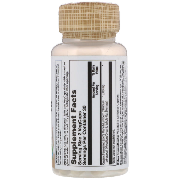 Solaray, Organically Grown Fermented Lion's Mane Mushroom, 500 mg , 60 VegCaps - The Supplement Shop