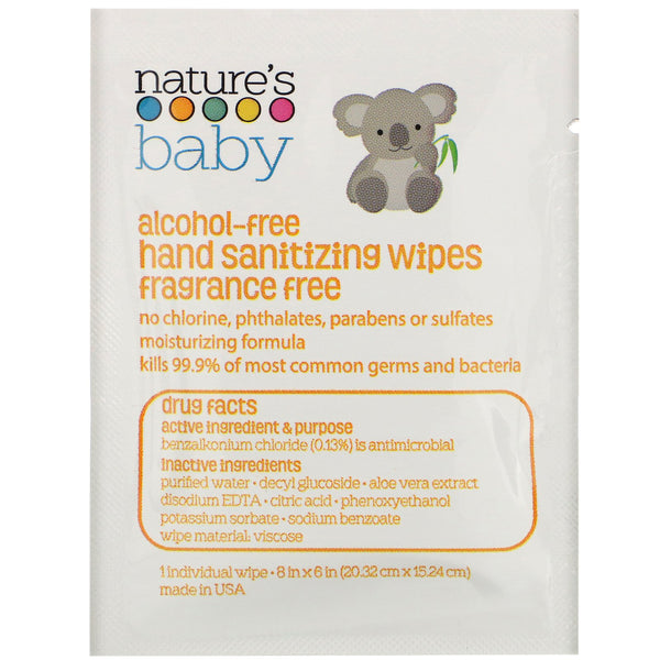 Nature's Baby Organics, Hand Sanitizing Wipes, Alcohol Free, Fragrance Free , 60 Individually Packaged Wipes - The Supplement Shop